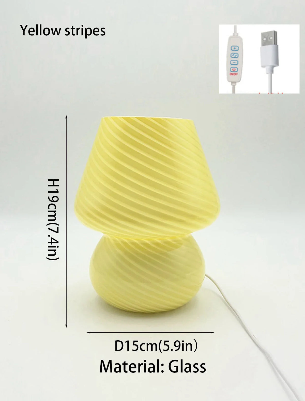 USB-C Mushroom Table Lamp, Spiral Ribbed Shade, Warm White LED Night Light with Curry, White, Orange, Pink, Yellow or Multicolor - product view 5