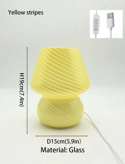 USB-C Mushroom Table Lamp, Spiral Ribbed Shade, Warm White LED Night Light with Curry, White, Orange, Pink, Yellow or Multicolor - product view 5