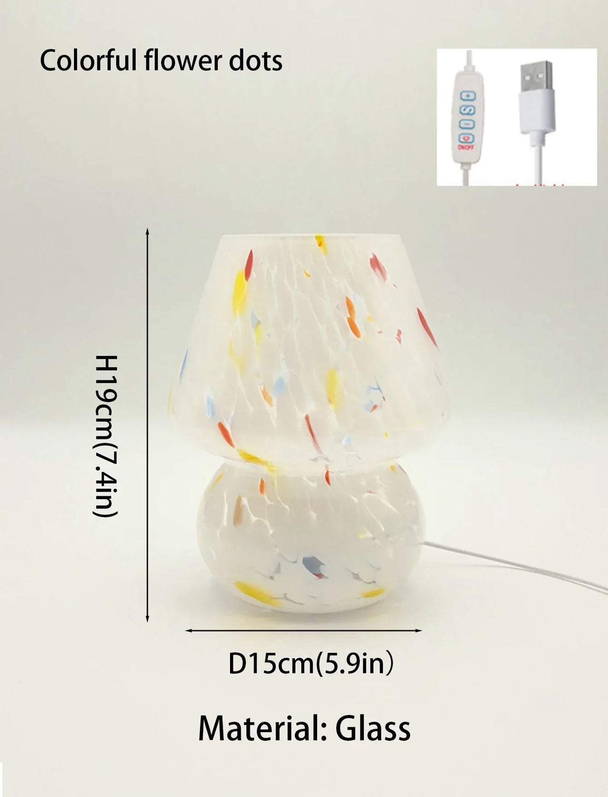 USB-C Mushroom Table Lamp, Spiral Ribbed Shade, Warm White LED Night Light with Curry, White, Orange, Pink, Yellow or Multicolor - product view 6