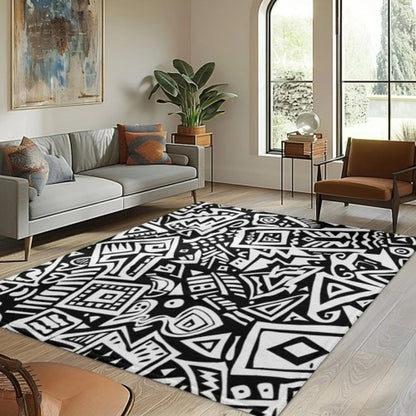 Colorful Boho Polyester Area Rug, Striped Geometric Green Rust Mustard Gray Design, Plush Non-Woven Textile, 5 Sizes - product view 2