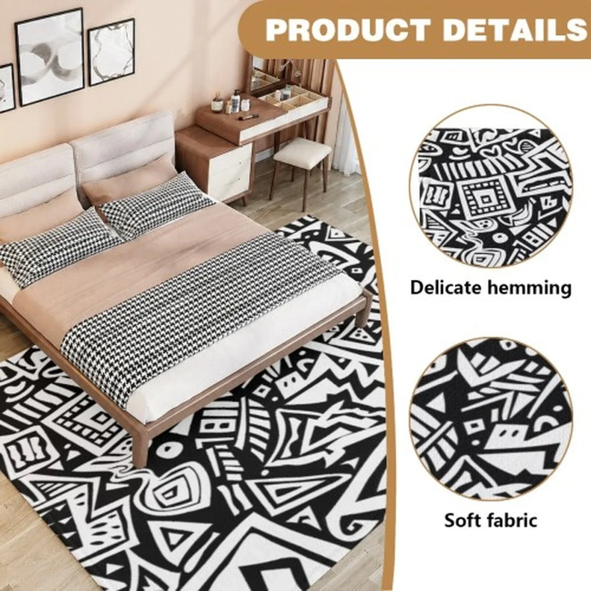 Colorful Boho Polyester Area Rug, Striped Geometric Green Rust Mustard Gray Design, Plush Non-Woven Textile, 5 Sizes - product view 5