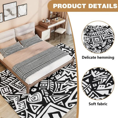 Colorful Boho Polyester Area Rug, Striped Geometric Green Rust Mustard Gray Design, Plush Non-Woven Textile, 5 Sizes - product view 5