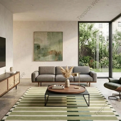Striped Boho Wool Rug Style Area Carpet, Plush Polyester Pile, PP Backing, Multiple Sizes for Living Rooms and Bedrooms - product view 1