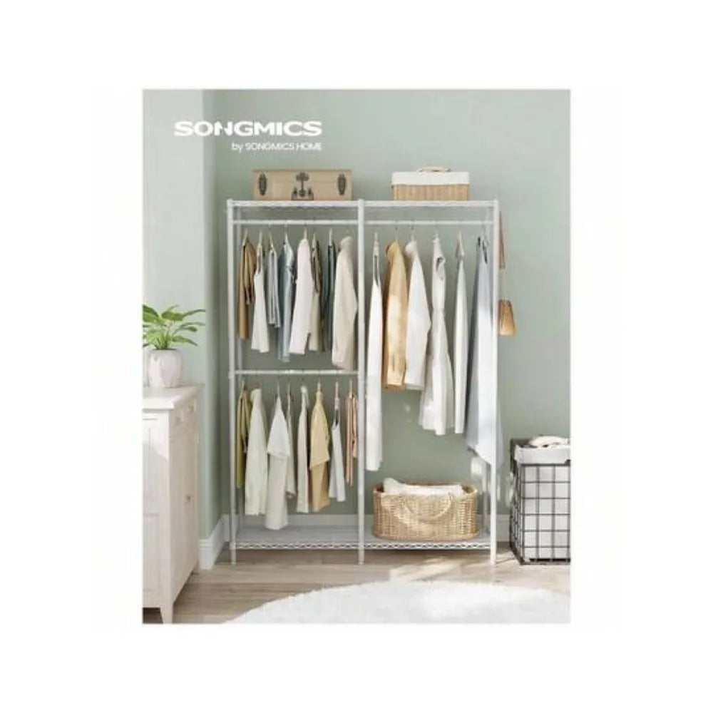Freestanding Garment Rack with Adjustable Shelves, Dual Hanging Rods, Dividable Layout and Cloud White Finish - product view 1