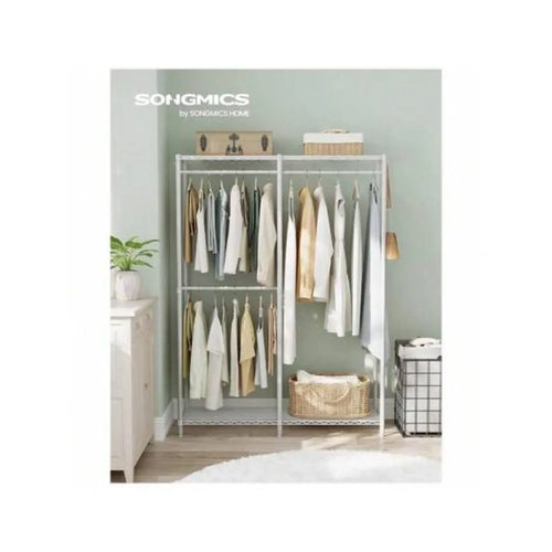 Freestanding Garment Rack with Adjustable Shelves, Dual Hanging Rods, Dividable Layout and Cloud White Finish - product view 1