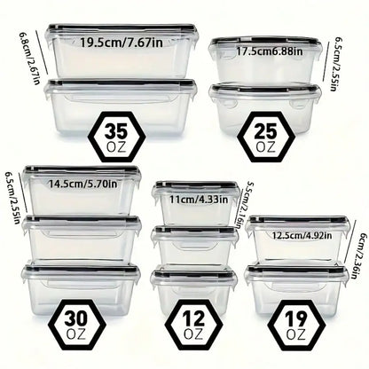 12-Piece Plastic Food Storage Container Set, Clear Lidded Boxes for Kitchen, Fridge, Lunch and Pantry Organization - product view 2