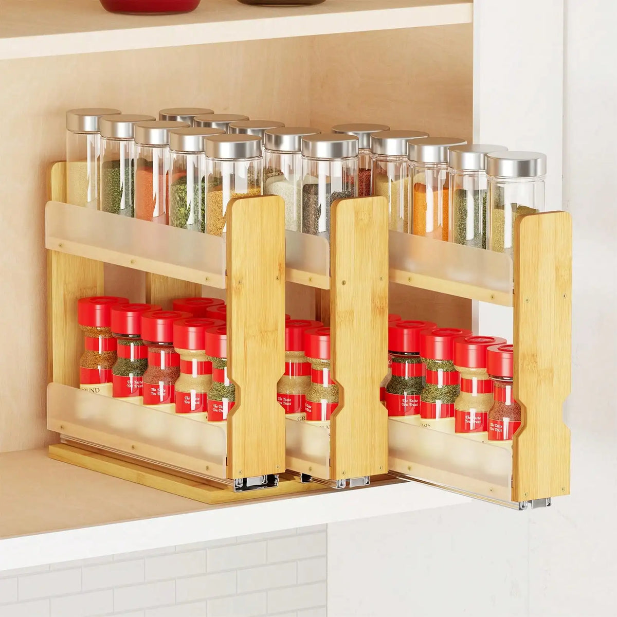 2-Tier Pull-Out Spice Rack Organizer, Sliding Cabinet Shelf for Seasoning Jars, Kitchen Pantry and Countertop Storage - product view 1