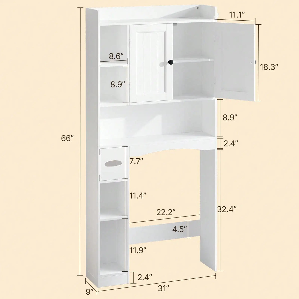 Over-Toilet Storage Cabinet, Adjustable Waterproof Shelf, Tissue Holder, Freestanding Floor-Standing Bathroom Organizer - product view 5