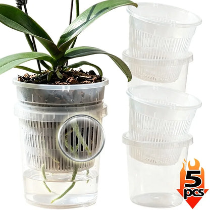 Self-Watering Orchid Planter, Clear Double-Layer Plastic Pot with Inner Mesh Root Control, 11 cm or 14 cm Sizes - product view 3