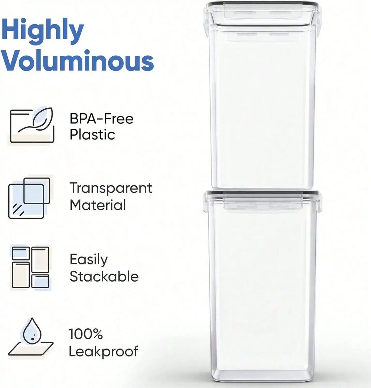 Extra-Large Flour and Sugar Storage Containers, 2-Piece Clear Acrylic Set with Airtight Lids, Labels and Measuring Cups - product view 4