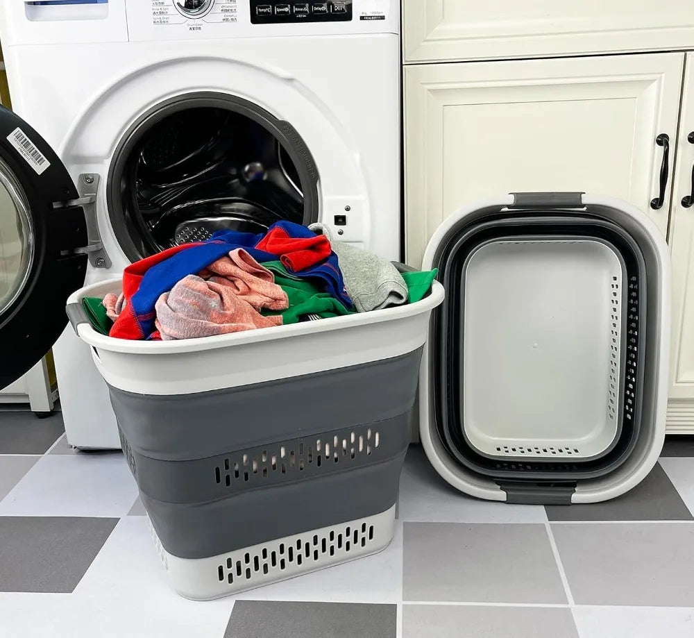Foldable Laundry Basket, 40L Pop-Up Acrylic Hamper, Space-Saving Portable Storage Container in Grey for Home and Travel - product view 3