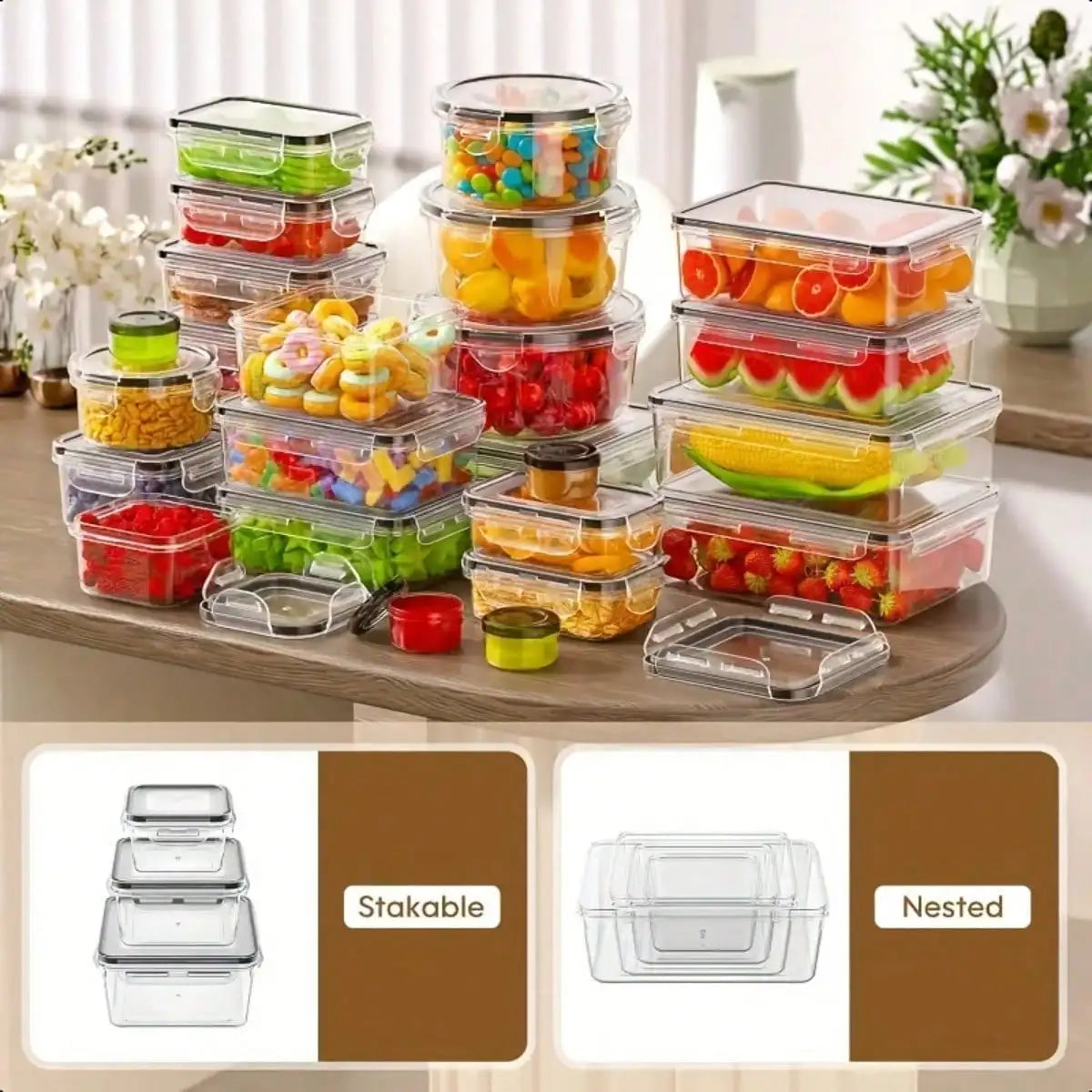 Food Storage Container Set, 40-Piece Airtight Clear Meal Prep Boxes with Lids, Stackable Kitchen Pantry Organizer - product view 2