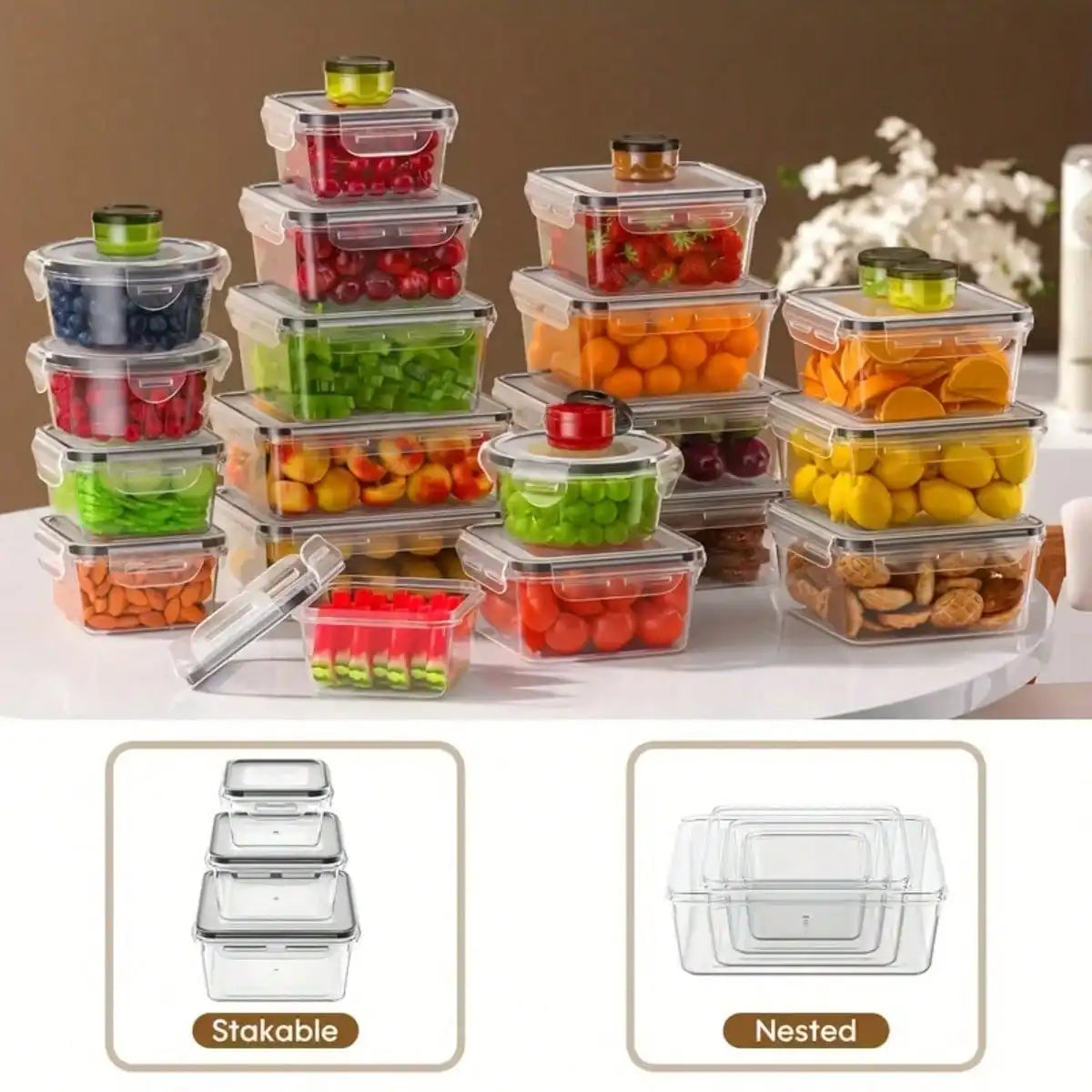 Food Storage Container Set, 40-Piece Airtight Clear Meal Prep Boxes with Lids, Stackable Kitchen Pantry Organizer - product view 4