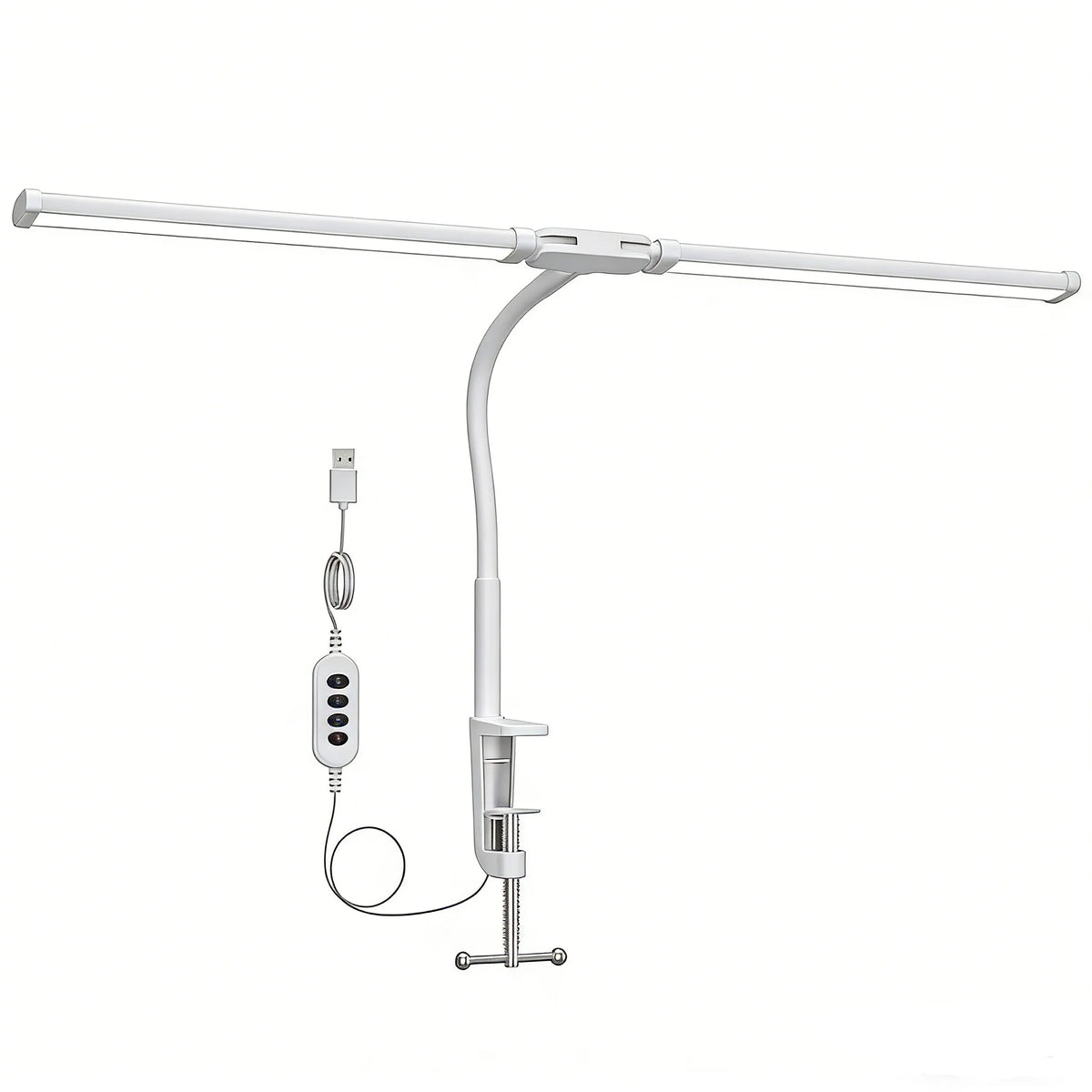 Dual-Head LED Desk Lamp, Clamp Mount, 30 Modes, 10 Brightness Levels, 3 Color Temperatures, USB 5V - product view 2