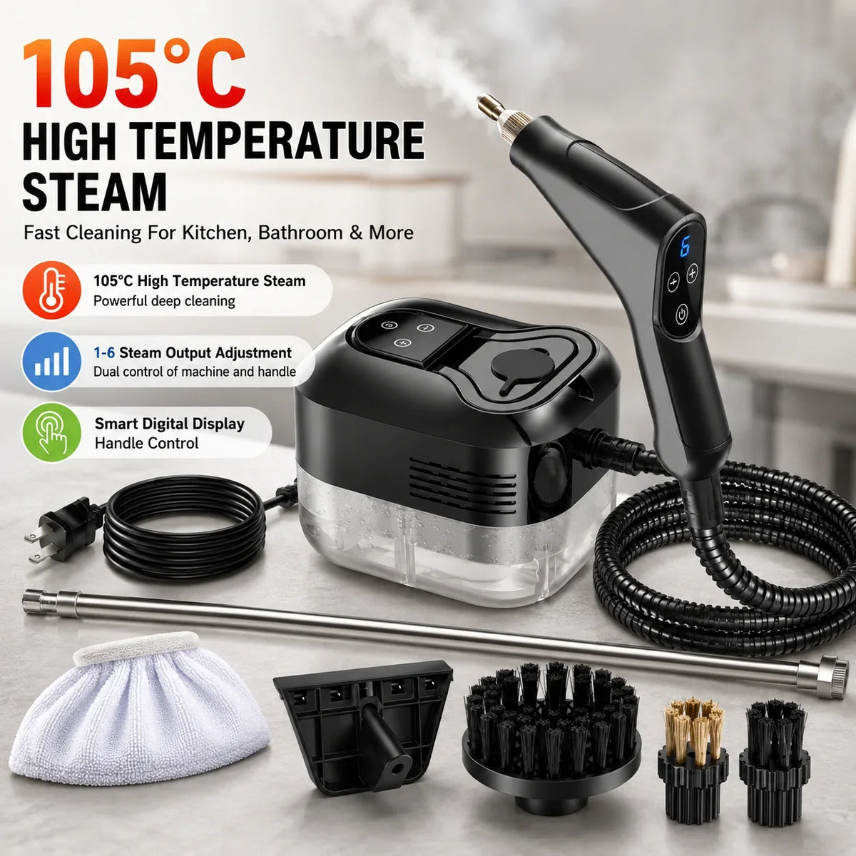 Handheld Steam Cleaner, High-Temperature Multi-Surface Cleaning Machine with Smart Control for Kitchen, Car, Sofa, Windows and Tile - product view 4