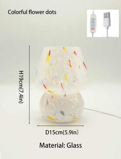 Ribbed Glass Table Lamp, USB Type-C 5V Power, Bulb Included, Mushroom Shape, Striped Spiral Design for Bedroom and Desk - product view 2