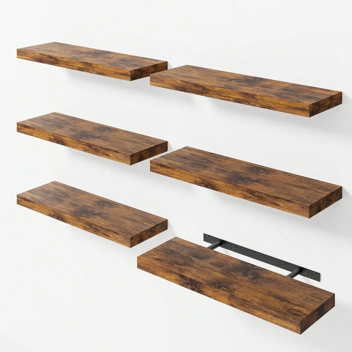 6-Piece Wood Floating Shelf Set, 15.8-Inch Farmhouse Wall-Mounted Display Shelves with Metal Frames for Home Décor - product view 2