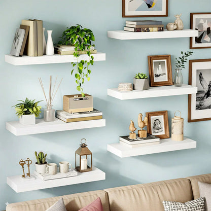 6-Piece Wood Floating Shelf Set, 15.8-Inch Farmhouse Wall-Mounted Display Shelves with Metal Frames for Home Décor - product view 3