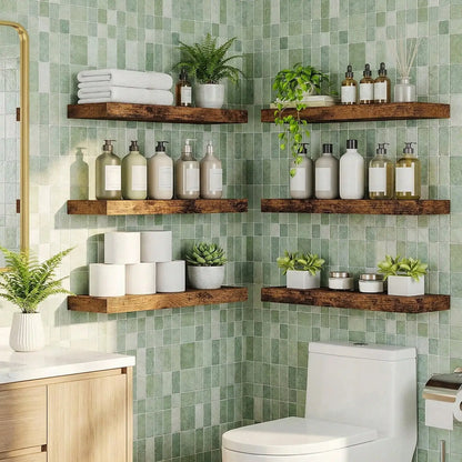 6-Piece Wood Floating Shelf Set, 15.8-Inch Farmhouse Wall-Mounted Display Shelves with Metal Frames for Home Décor - product view 4