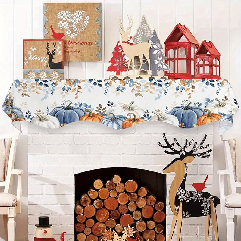 Happy Fall Fireplace Mantel Scarf, Pumpkin and Maple Leaf Floral Print, Machine-Washable Reusable Polyester Topper, 50x200 cm - product view 4