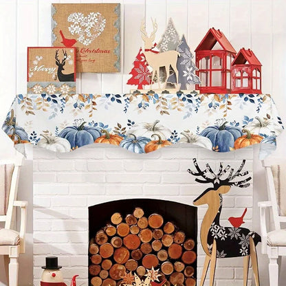 Happy Fall Fireplace Mantel Scarf, Pumpkin and Maple Leaf Floral Print, Machine-Washable Reusable Polyester Topper, 50x200 cm - product view 4