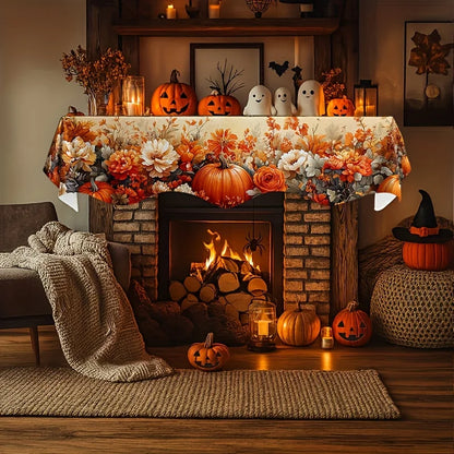 Happy Fall Fireplace Mantel Scarf, Pumpkin and Maple Leaf Floral Print, Machine-Washable Reusable Polyester Topper, 50x200 cm - product view 5