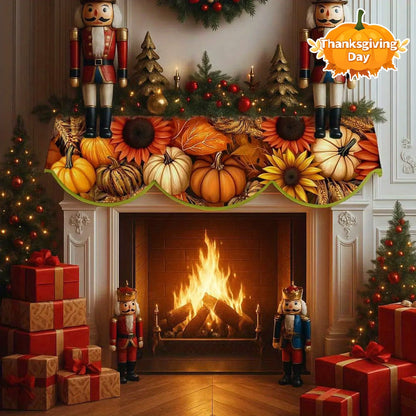 Happy Fall Fireplace Mantel Scarf, Pumpkin and Maple Leaf Floral Print, Machine-Washable Reusable Polyester Topper, 50x200 cm - product view 6