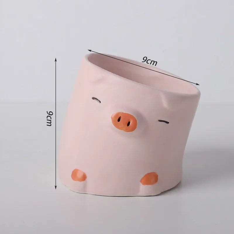 Ceramic Animal Planter, Cute Porcelain Succulent Pot for Cacti and Desktop or Balcony Home Décor, 9 cm, Giant Option - product view 2