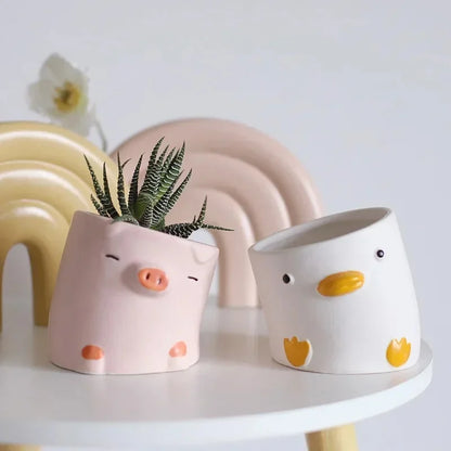 Ceramic Animal Planter, Cute Porcelain Succulent Pot for Cacti and Desktop or Balcony Home Décor, 9 cm, Giant Option - product view 3