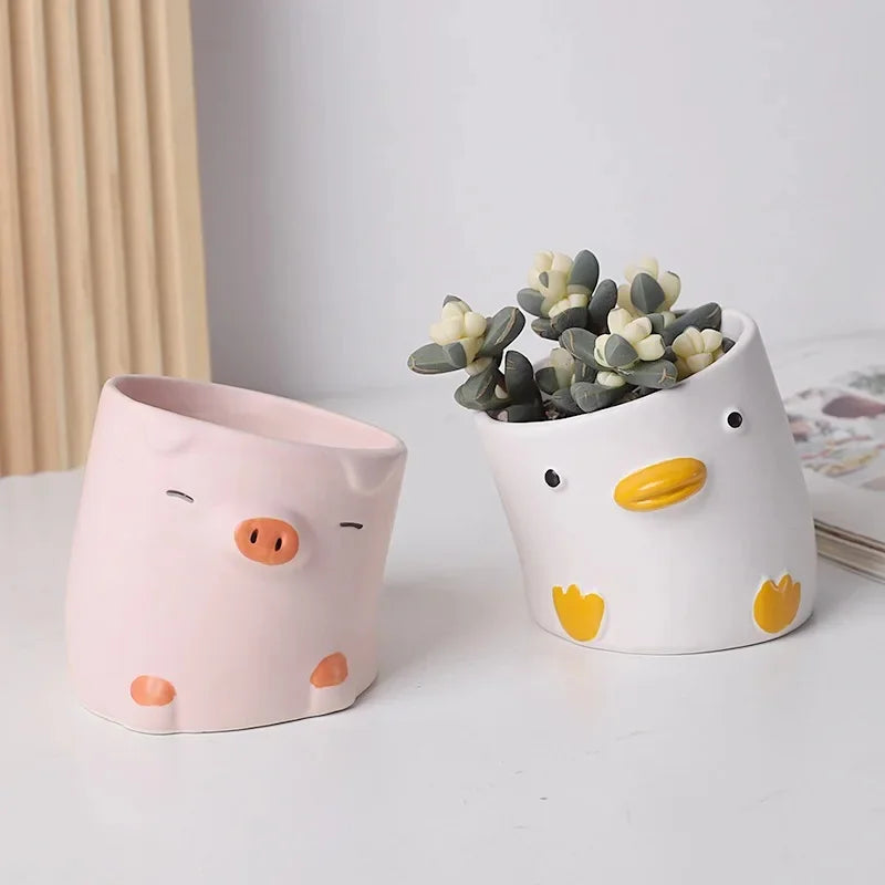 Ceramic Animal Planter, Cute Porcelain Succulent Pot for Cacti and Desktop or Balcony Home Décor, 9 cm, Giant Option - product view 4