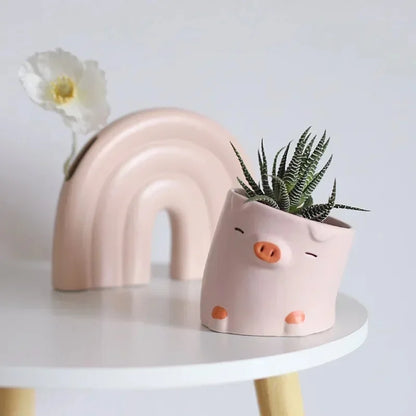 Ceramic Animal Planter, Cute Porcelain Succulent Pot for Cacti and Desktop or Balcony Home Décor, 9 cm, Giant Option - product view 5