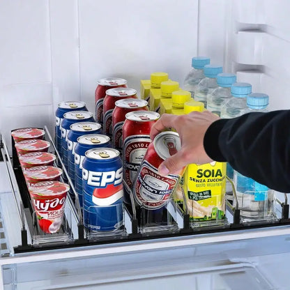 Refrigerator Can Organizer, 5-Row Self-Pushing Soda Dispenser with Adjustable Width for Fridge and Pantry - product view 1