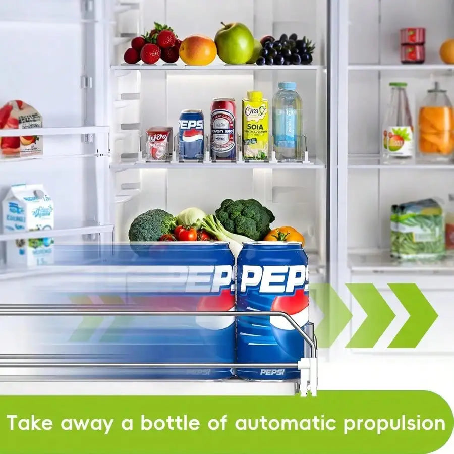 Refrigerator Can Organizer, 5-Row Self-Pushing Soda Dispenser with Adjustable Width for Fridge and Pantry - product view 3