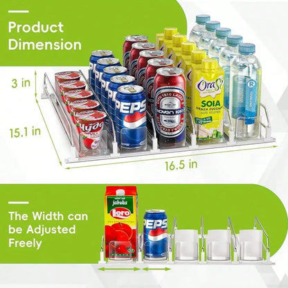 Refrigerator Can Organizer, 5-Row Self-Pushing Soda Dispenser with Adjustable Width for Fridge and Pantry - product view 4