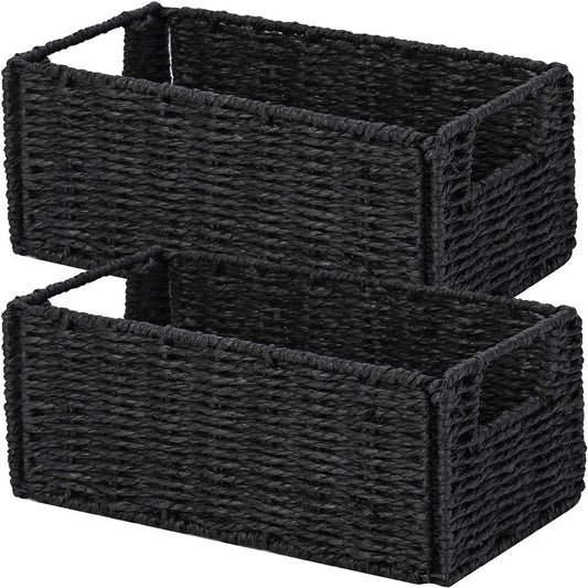 Set of 2 Woven Storage Baskets, Foldable Paper Rope Organizers with Handles, 11.2 x 6 x 4.8 in for Shelves - product view 1