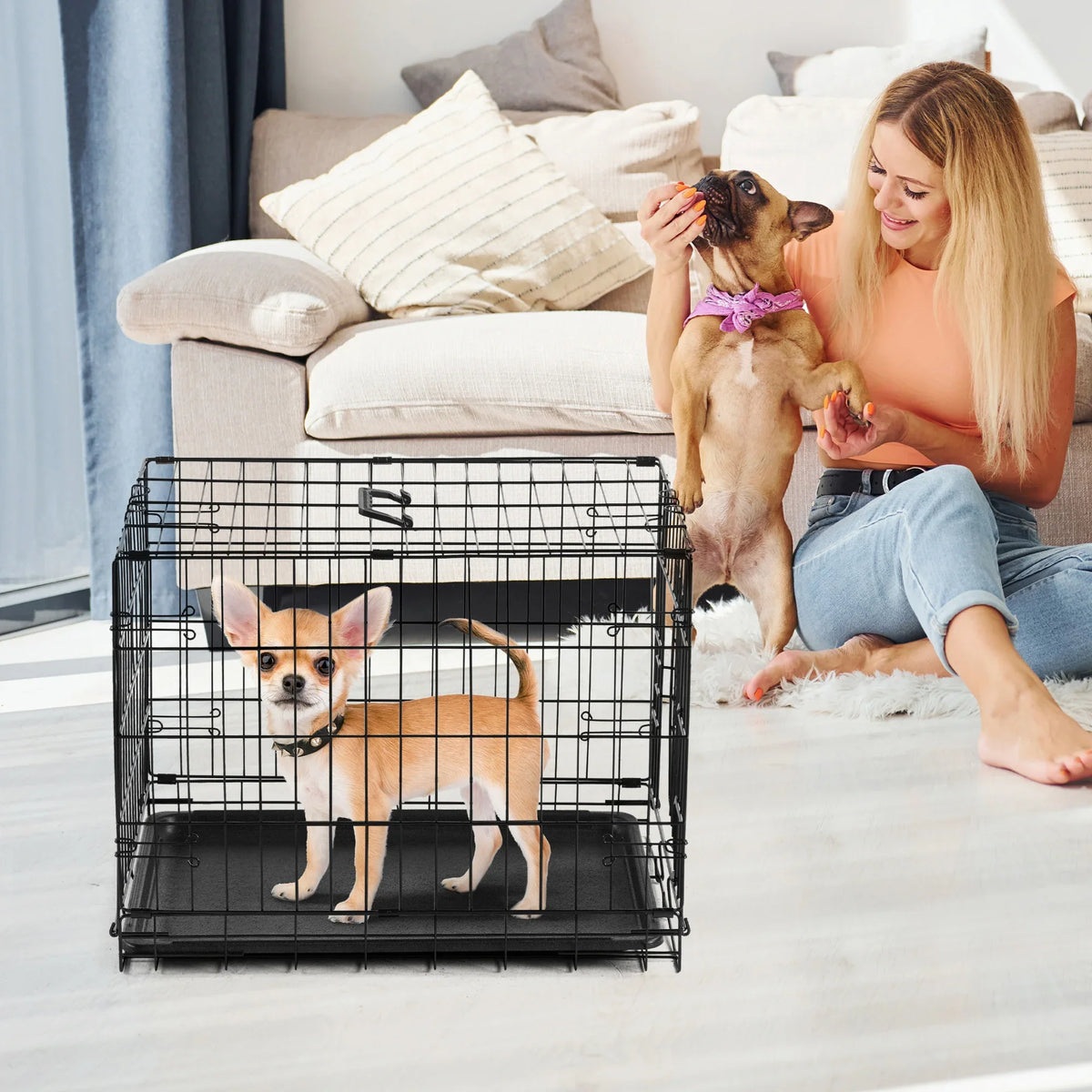 30-Inch Folding Metal Wire Dog Crate, Single Door with Leak-Proof Tray, Divider Plate and Carrying Handle - product view 2