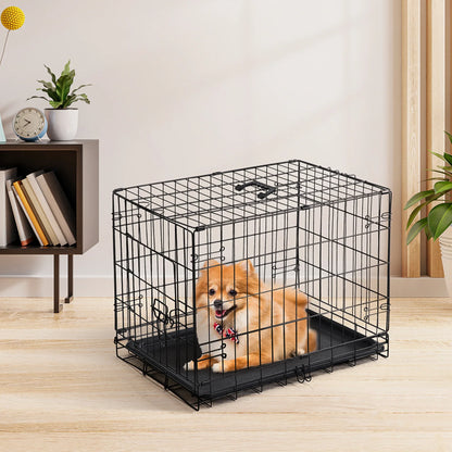 30-Inch Folding Metal Wire Dog Crate, Single Door with Leak-Proof Tray, Divider Plate and Carrying Handle - product view 3