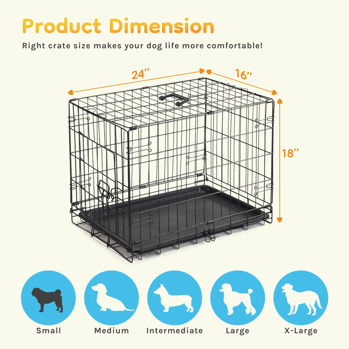 30-Inch Folding Metal Wire Dog Crate, Single Door with Leak-Proof Tray, Divider Plate and Carrying Handle - product view 6