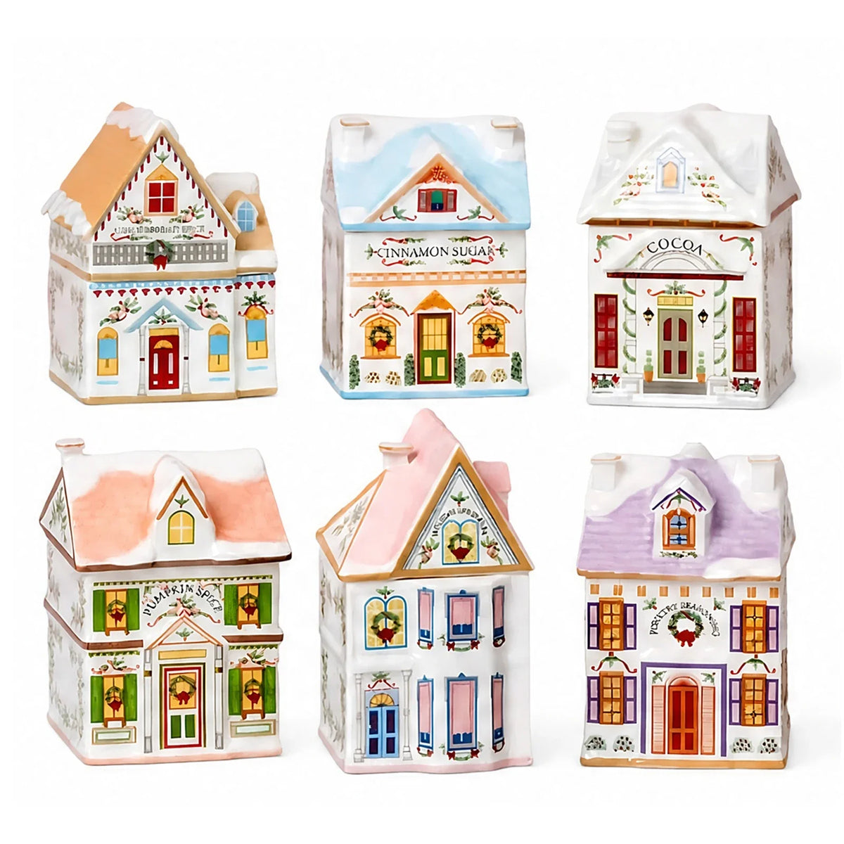 6-Piece Christmas Village Spice House Set, Mini Ornament Storage Boxes, Bamboo Holiday Kitchen Decor - product view 1