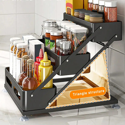 3-Tier Black Metal Spice Rack Organizer, Foldable Countertop Seasoning Shelf with Guardrails for Kitchen Cabinets and Pantry - product view 2