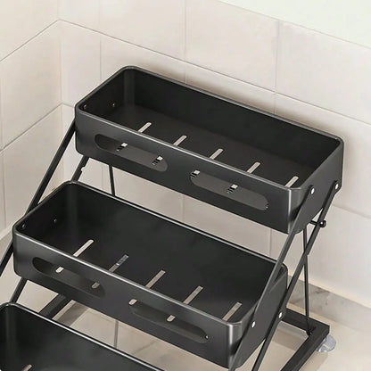 3-Tier Black Metal Spice Rack Organizer, Foldable Countertop Seasoning Shelf with Guardrails for Kitchen Cabinets and Pantry - product view 4