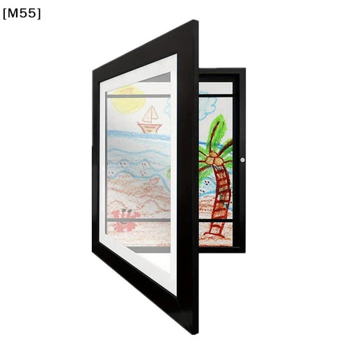 A4 Children’s Art Frame, Black Wooden and Acrylic Flip-Open Artwork Display with Elastic Band for Wall Décor - product view 1