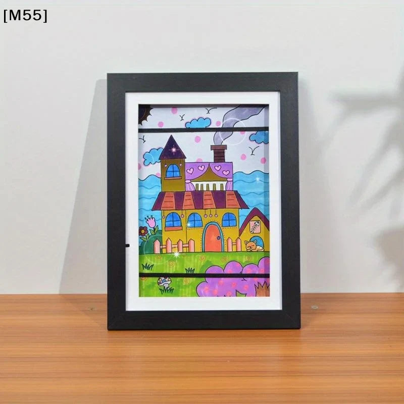 A4 Children’s Art Frame, Black Wooden and Acrylic Flip-Open Artwork Display with Elastic Band for Wall Décor - product view 4