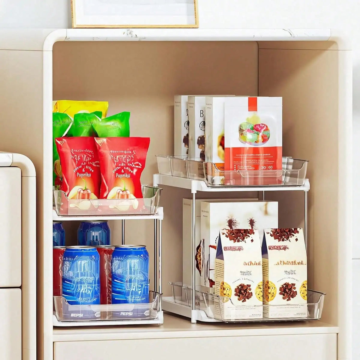 2-Tier Pull-Out Cabinet Organizer, Sliding Drawers, Stackable Storage and Stainless Steel Support Rods for Kitchen or Bathroom - product view 5
