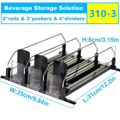 Refrigerator Can Organizer, Spring-Loaded Pusher Beverage Rack with Plastic Holder and 310 mm Options, 3 to 5 Sets for Pantry - product view 4