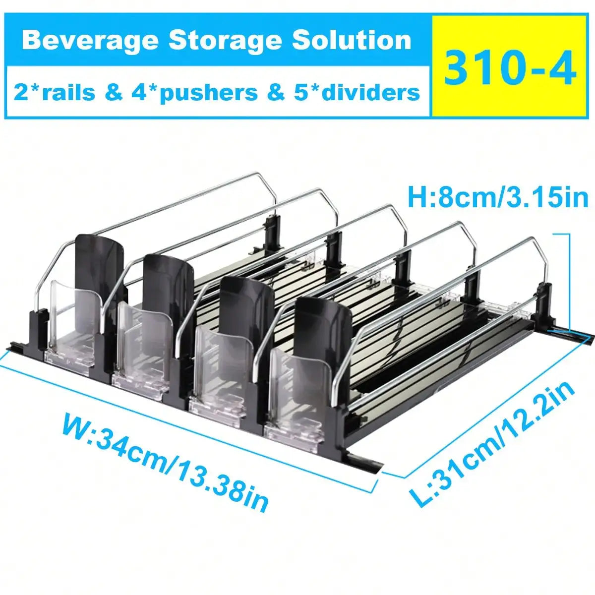 Refrigerator Can Organizer, Spring-Loaded Pusher Beverage Rack with Plastic Holder and 310 mm Options, 3 to 5 Sets for Pantry - product view 5