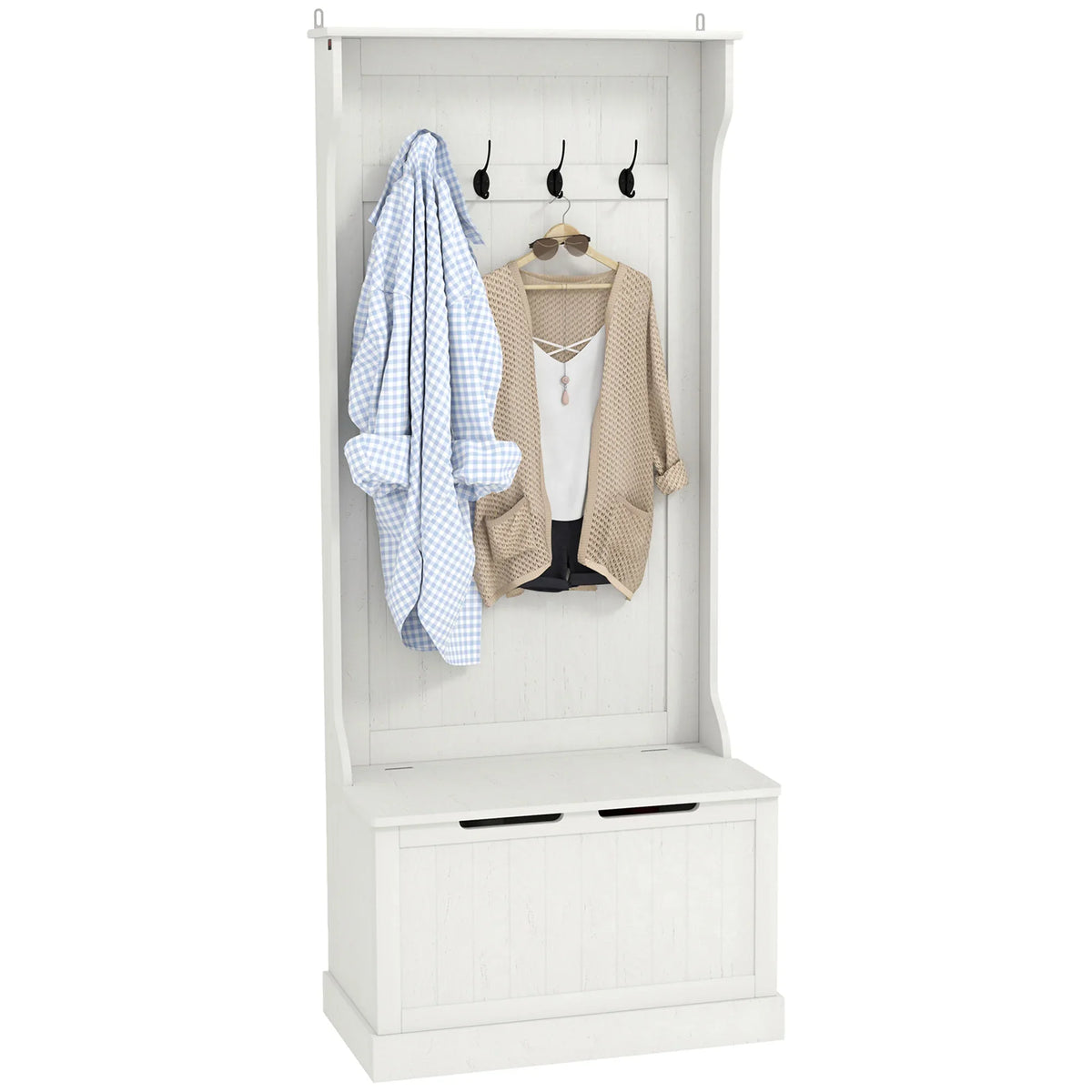 Entryway Hall Tree with Bench, Coat Hooks and Shoe Storage, MDF Wood Frame, Modern Home Organizer for Hallway or Mudroom - product view 1