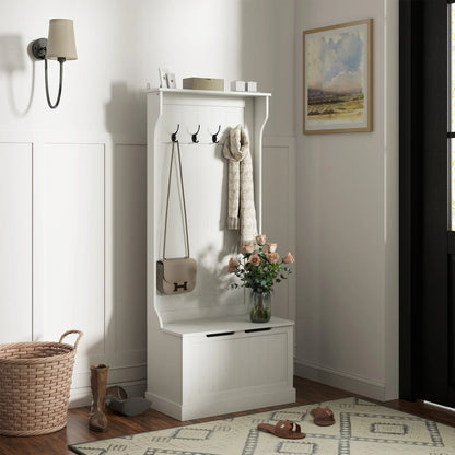 Entryway Hall Tree with Bench, Coat Hooks and Shoe Storage, MDF Wood Frame, Modern Home Organizer for Hallway or Mudroom - product view 2