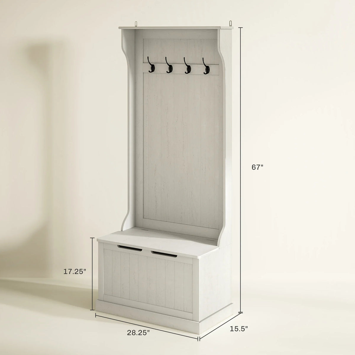 Entryway Hall Tree with Bench, Coat Hooks and Shoe Storage, MDF Wood Frame, Modern Home Organizer for Hallway or Mudroom - product view 3