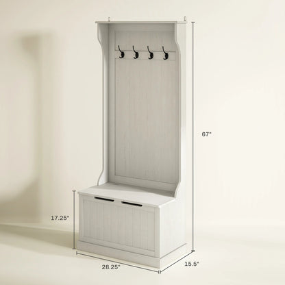 Entryway Hall Tree with Bench, Coat Hooks and Shoe Storage, MDF Wood Frame, Modern Home Organizer for Hallway or Mudroom - product view 3